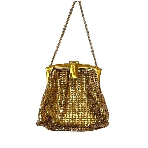 1930s Whiting & Davis Gold-Tone Metal Mesh Evening Bag - Vintage Pouch w/ Chain